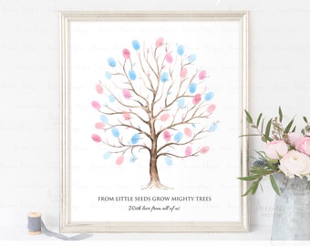 INSTANT DOWNLOAD Editable Blue Pink Fingerprint Tree Guestbook Alternative, Thumbprint Tree Guest Book Sign Poster Gift, Party Keepsake Gift