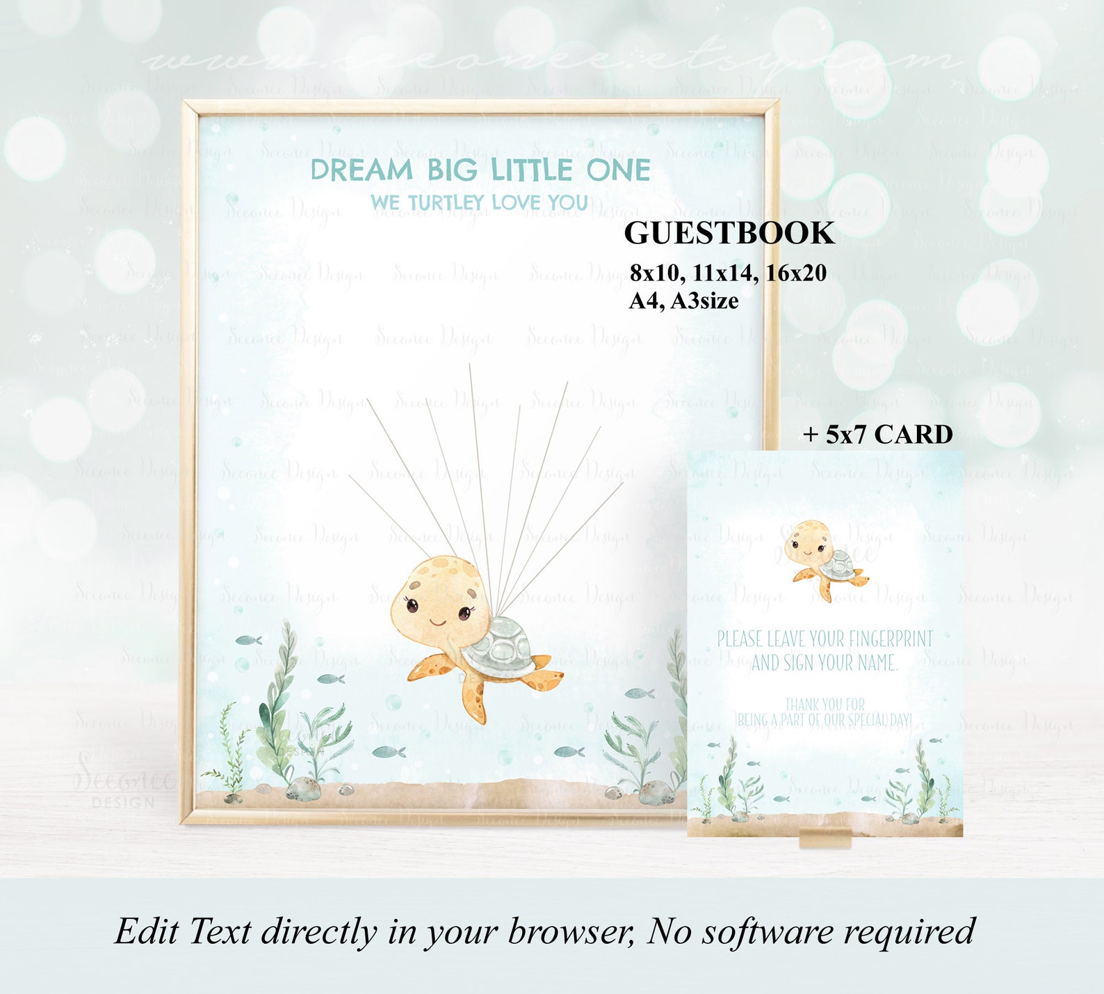 INSTANT DOWNLOAD Editable Turtle Fingerprint Guestbook Alternative ...