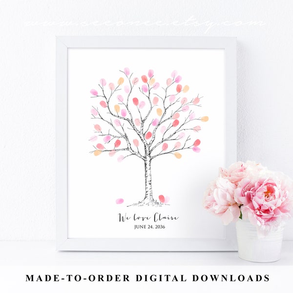 Fingerprint Tree Guestbook Alternative, Custom Thumbprint Tree Guest book, Baby Shower Gift, Birthday, Family Tree, Digital File Printable