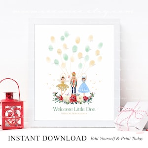 INSTANT DOWNLOAD Editable Nutcracker Baby Shower Fingerprint Guest Book Alternative, Christmas Holiday Baby Shower Gift Ideas, Baby Keepsake