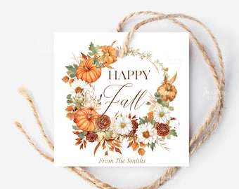 Etiqueta de regalo de feliz otoño imprimible, etiqueta de regalo de Acción de Gracias para maestros, personal de la escuela, equipo, compañero de trabajo, empleado, etiqueta de etiquetas de regalo de otoño editable