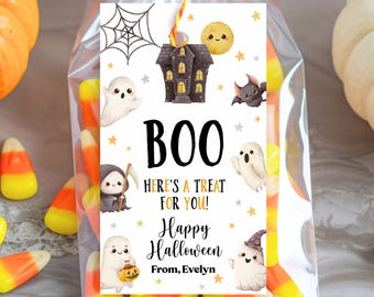 Editable Boo Here's A Treat For You Happy Halloween Gift Tag Instant Download Boo Basket Tag Printable Spooky Ghost Trick Or Treat Candy Tag