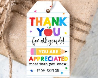 Teacher Appreciation Gift Tags Thank You Teacher Gift Tag School Favor Tag Cards Printable Treat Label Template Instant Digital Download