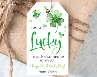 St Patricks Day Gift Tag Printable Lucky Treat For Someone Sweet St. Patrick's Day Tags Editable Template School Teacher Class Coworker Team
