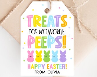 Easter Gift Tag Printable Treat For My Favorite Peeps Gift Tags For School Kids Students Class Classroom Easter Candy Favor Tag Label Cards