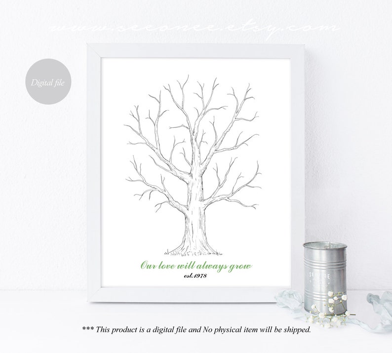 Fingerprint Tree Guestbook, Birthday Thumbprint Tree Guest Book Poster ...