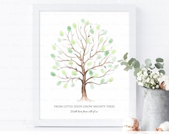 INSTANT DOWNLOAD Editable Green Watercolor Fingerprint Tree Guestbook Alternative, Thumbprint Tree Keepsake Poster Sign, Party Gift Ideas