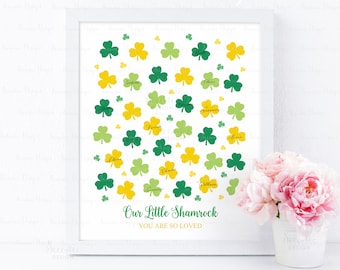 SOFORTIGER DOWNLOAD Bearbeitbares St. Patricks Day Grün Gelb Gold Kleeblatt Gender Reveal Gästebuch Zeichen, Lucky Clover Irish Themed Party Ideen