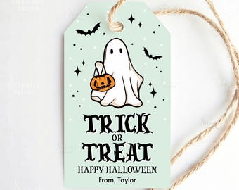 Editable Trick Or Treat Halloween Gift Tag Template, Printable Happy Halloween Party Favor Tag For Teacher, Coworker, Kids, Candy Bag Tags