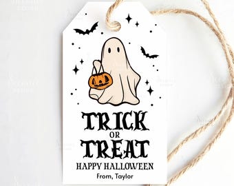 Editable Happy Halloween Gift Tag, Halloween Favor Tag, Trick Or Treat Favor Tag, Halloween Treat Tags, Printable Trick Or Treat Bag Tag