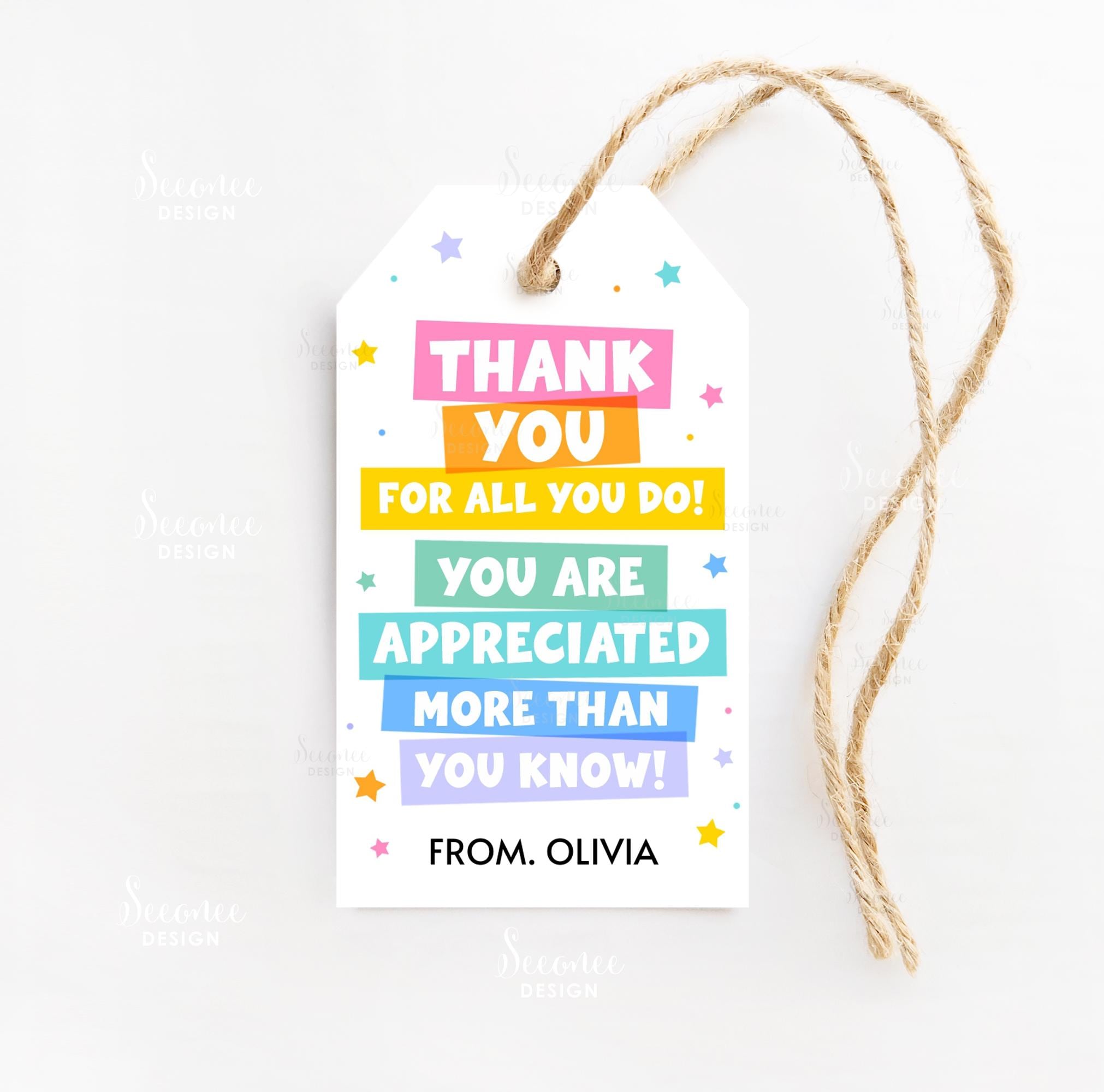 Thank You for All You Do Gift Tag Printable Appreciation Week Gift Tags ...