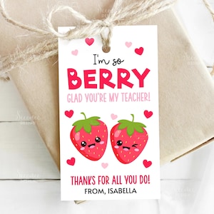 Wydrukuj etykietę z podziękowaniami dla nauczyciela w kształcie truskawki Berry Grad You&#39;re My Teacher Gift Tag, etykietę na prezent na koniec roku dla nauczyciela, etykietę na upominek Etykieta na upominek