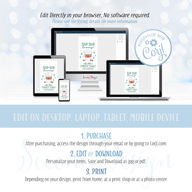 Hooray Computer Sip Sip Hooray It's the First Day Coffee Tag, Printable First Day of ...