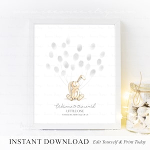 SOFORTIGER DOWNLOAD Bearbeitbar Gender Neutral Bunny Baby Shower Fingerabdruck Gästebuch Alternative, Kaninchen Daumenabdruck Gästebuch Zeichen Poster Geschenk