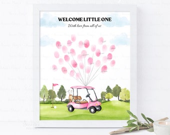 INSTANT DOWNLOAD bewerkbare Let's Par Tee Golf Baby douche vingerafdruk gastenboek Poster roze Golf Baby douche vingerafdruk gastenboek teken cadeau