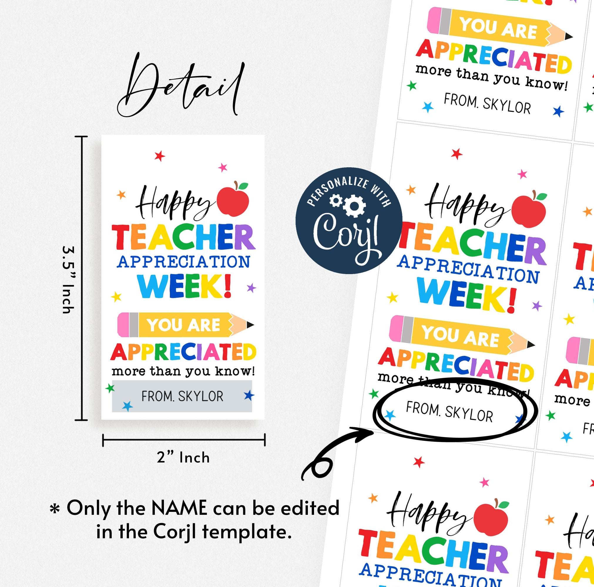 Teacher Appreciation Week Gift Tag Printable Teacher Appreciation ...