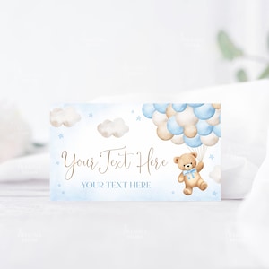 Marque-places modifiables en forme d'ours en peluche bleu, Cartes d'étiquettes d'aliments We can Bearly Wait, Cartes de nourriture pour buffet, Cartes de nourriture pliées, Étiquette de nourriture pour tente A1A1