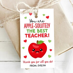 Apple Teacher Appreciation-cadeaukaartjes, Apple-cadeaukaartje voor leraren, bedankt Apple-applabel voor leraren, Apple-Solutely The Best Teacher Treat-bagtagje