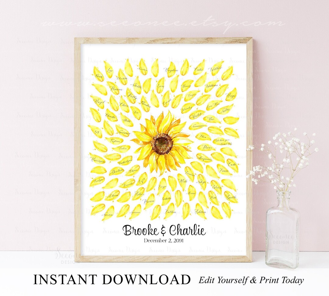 Sunflower Signature INSTANT DOWNLOAD Editable Sunflower Petals Signature Wedding - Etsy