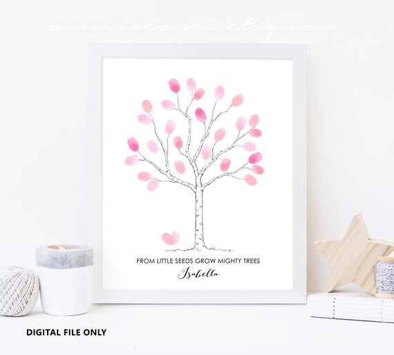 Fingerprint tree guest book alternative, Family tree poster, Birthday Thumbprint tree guestbook digital file printable Baby shower guestbook