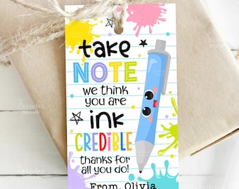 Teacher Appreciation Gift Tag INKcredible Teacher Gift Tag End Of School Year Teacher Appreciation Week Treat Pen Gift Tags Instant Download