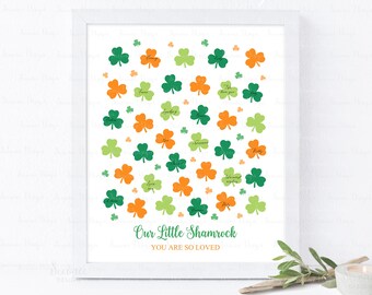 SOFORTIGER DOWNLOAD Bearbeitbares St. Patricks Day Grün Orange Kleeblatt Geburtstag Gästebuch Zeichen Poster, Glücksklee Party Ideen Personalisiertes Geschenk