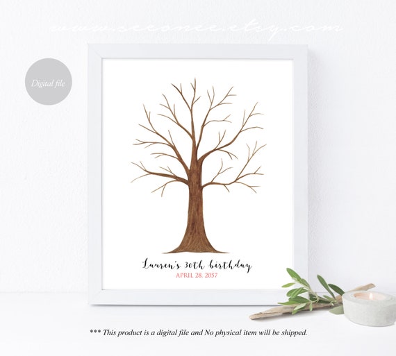 Personalised Wedding Christening Birthday Fingerprint Tree Guest Book -  DIGITAL