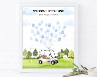 INSTANT DOWNLOAD Editable Let's Par-Tee Golf Baby Shower Thumbprint Guest Book Sign, Golf Neutral Baby Shower Fingerprint Guestbook Gift Art