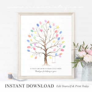 INSTANT DOWNLOAD Editable Fingerprint Tree Teacher Appreciation Gift Ideas, It takes A Big Heart To Shape Little Minds, End Of The Year Gift