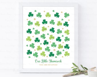 SOFORTIGER DOWNLOAD Bearbeitbares St. Patricks Day Green Shamrock Gästebuch Zeichen Poster, Clover Baby Shower Gästebuch, Glücksbringer Geburtstag Geschenkideen