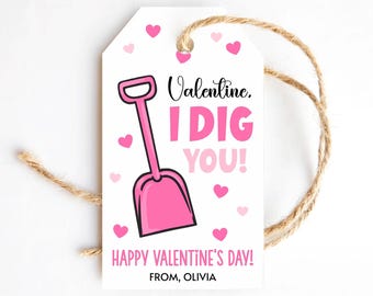 Printable I Dig You Valentine's Day Gift Tags, Valentine's Day Card, Classroom Valentine's Day Cards For Kids Class Instant Download Digital