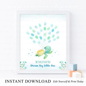 Editable Sea Turtle Birthday Fingerprint Guestbook Gift Keepsake, Ocean ...
