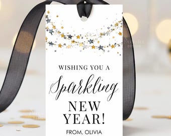 Sparkling New Year Gift Tags Printable, Wishing You A Sparkling New Year Gift Tag, New Year Party Tags, New year's Eve Gift Labels Editable