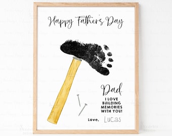 Hammer Footprint Art Father's Day Gift, Footprint Art Keepsake, Baby, Toddler, Kid Footprint Craft, Gift For Dad, Father's Day Gift From Son