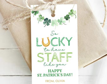 Etiquetas de agradecimiento para el personal del Día de San Patricio Etiqueta de regalo "Es una suerte tener personal como usted" Etiqueta de agradecimiento para el personal de la escuela del Día de San Patricio Etiqueta de regalo para compañeros de trabajo