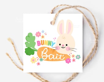 Printable Easter Bunny Bait Tag, Cute Easter Bunny Tag, Easter Carrot Gift Label Happy Easter Basket Tags Easter Treat Tag Kids School Class