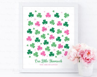 SOFORTIGER DOWNLOAD Bearbeitbares St. Patricks Day Pink Shamrock Zeichen in Poster Gästebuch Alternative, Lucky Clover Birthday Gift, Lucky in love