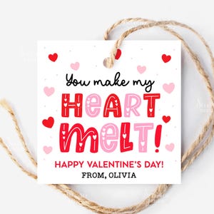 Alla hjärtans dag Du smälter mitt hjärta presentetiketter Glass Alla hjärtans dag godisetikett mall Utskrivbar skolklassrumsgåva etikett Direkt nedladdning