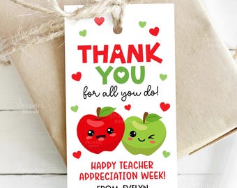 Apple Teacher Appreciation Week Gift Tag Printable Teacher Thank You Tags Editable Teacher Appreciation Gift Tags School Party Favor Tag PTO