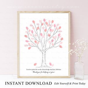 INSTANT DOWNLOAD Editable Fingerprint Tree Teacher Appreciation Gift Ideas, Thank You For Helping Us Grow Poster, End Of The Year Gift Ideas