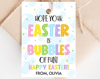 Sjabloon voor cadeaukaartjes voor Pasen, Bubbles Of Fun Paasschoollabel Afdrukbare klas leerlingen Kleuters Kinderen Paastraktatie Bedankkaartjes Etiketten