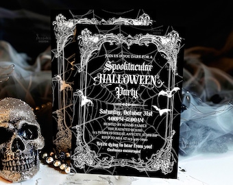 Plantilla de invitación de Halloween vintage, invitación digital gótica de Halloween, imprimible, para adultos, descarga instantánea (HP02)