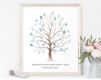 INSTANT DOWNLOAD Editable Gray Silver Party Thumbprint Tree Guest Book Alternative, Gender Neutral Party Fingerprint Art Keepsake Gift Ideas