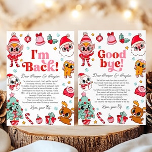 Hallo en vaarwel elfenbrieven, aankomstbrief elf en vertrekbrief afdrukbaar, retourbrief elf, elf ik ben terug kerstbrief bewerkbaar