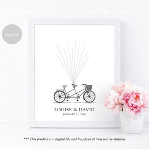 Tandem Bicycle Fingerprint Guestbook, Wedding Bike Thumbprint Guestbook ...