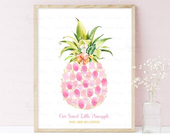 INSTANT DOWNLOAD Editable Pineapple Thumbprint Guestbook Alternative, Tropical Baby Shower Fingerprint Guest Book, Pineapple Birthday Sign