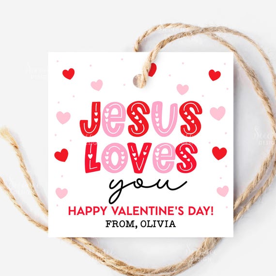 Jesus Loves You Valentine's Day Tag, Valentine Christian Gift Tags, Printable Valentines Treat Labels, Sunday School, Kids Valentine Cards