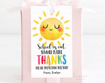 School is Out Summer Is Here Thank You Gift Tag End of School Year Teacher Appreciation Thank You Tag Editable Printable Instant Download