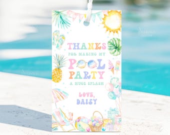Editable Pool Party Favor Tags Tropical Splish Splash Pool Party Tag Printable Summer Swimming Pool Splash Pad Party Instant Download PP01