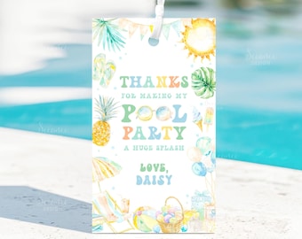 Editable Pool Party Favor Tags Tropical Splish Splash Pool Party Tag Printable Summer Swimming Pool Splash Pad Party Instant Download PB01